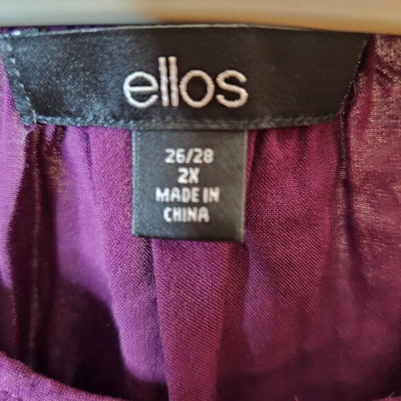 ellos Tie Neck Peasant Tunic, Plus Size 2X 26/28, Plum - Picture 3 of 9